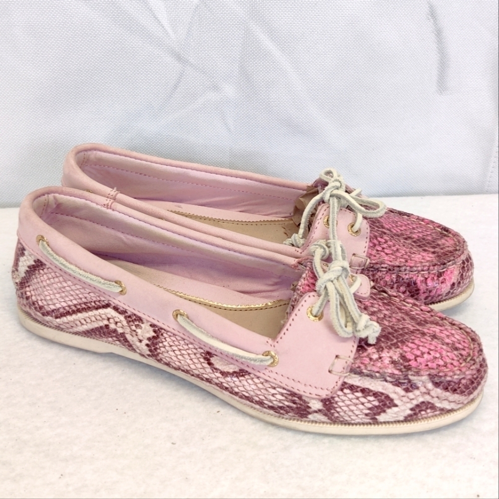 Sperry Top-Sider Pink Snakeskin Boat Shoes Loafers | Women’s 7.5 | Leather Laces